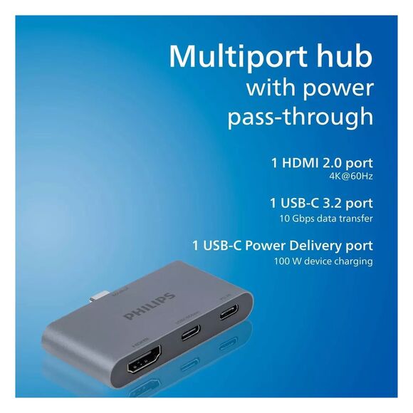 Philips USB-C Multiport Hub 4K HDMI Adapter 100W PD Fast Data Transfer Box Wear - Picture 5 of 8